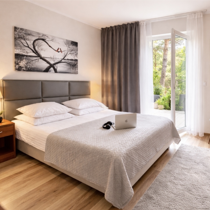 Łóżko w pokoju dwuosobowym